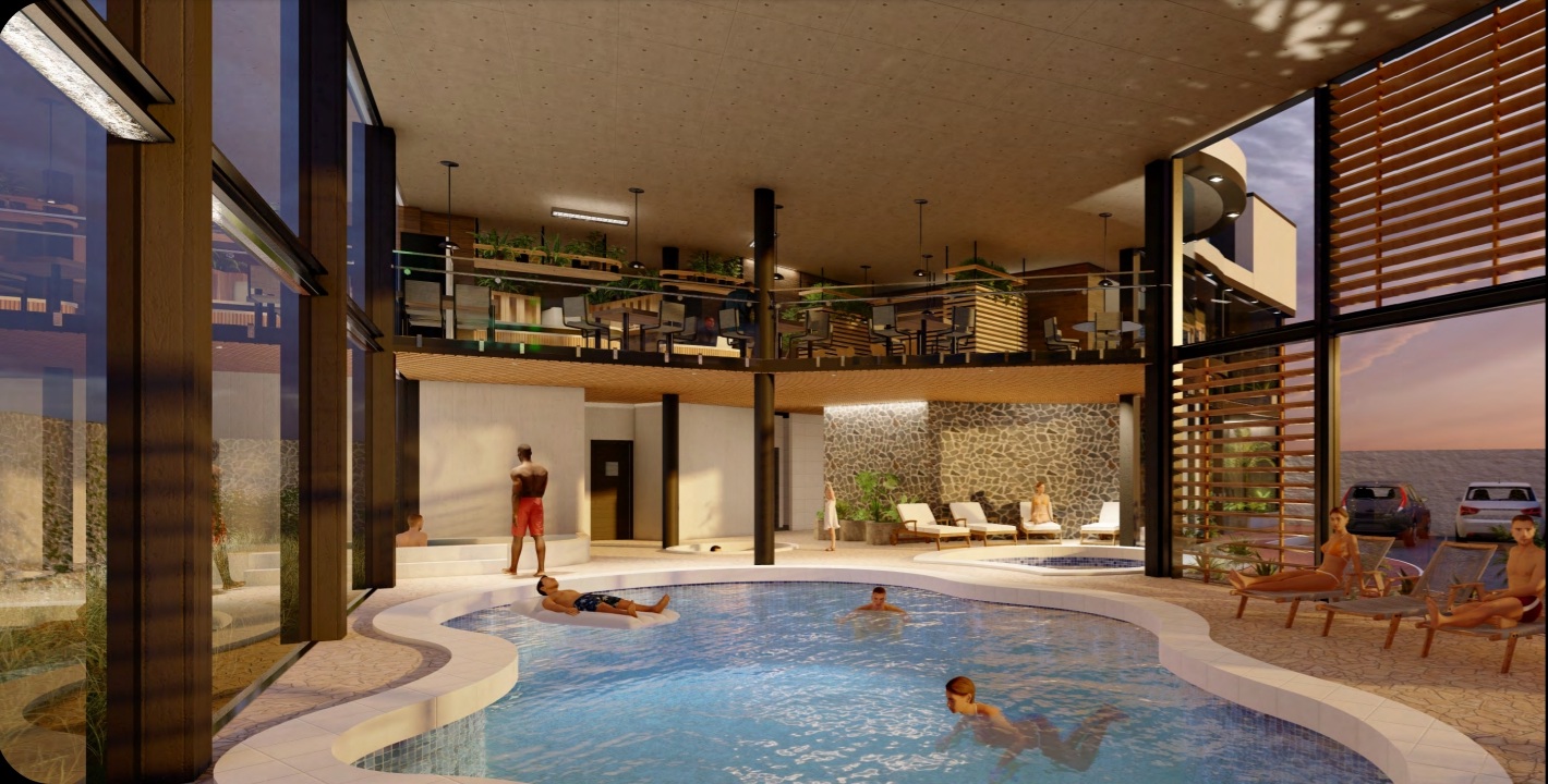 Render 3D de espacio con piscina - diseño arquitectónico personalizado